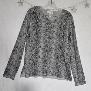 Jennifer Moore Small Animal Print Black White Grey Classic Tunic Top Chic Python